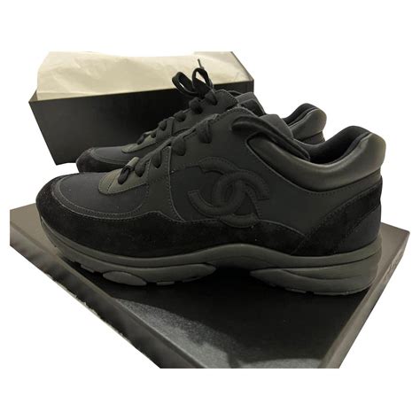 Chanel Low Top Trainer CC Triple Black Suede .